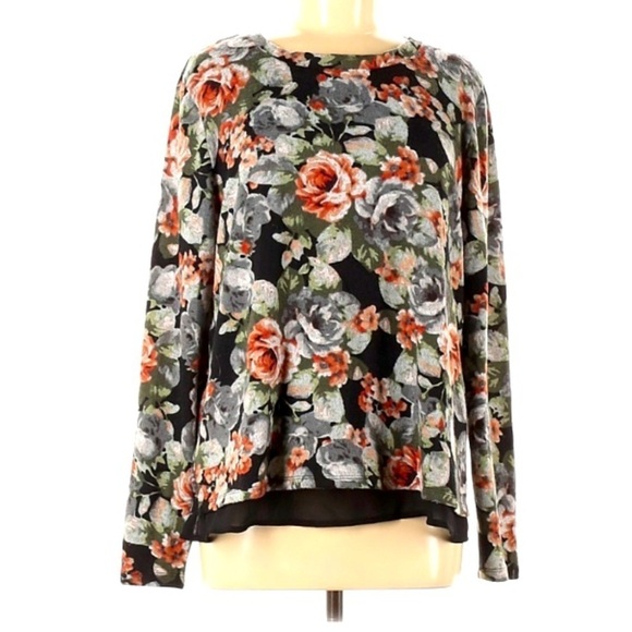 Bobeau floral ribbon split back pullover sweater Medium women’s top - Picture 1 of 4